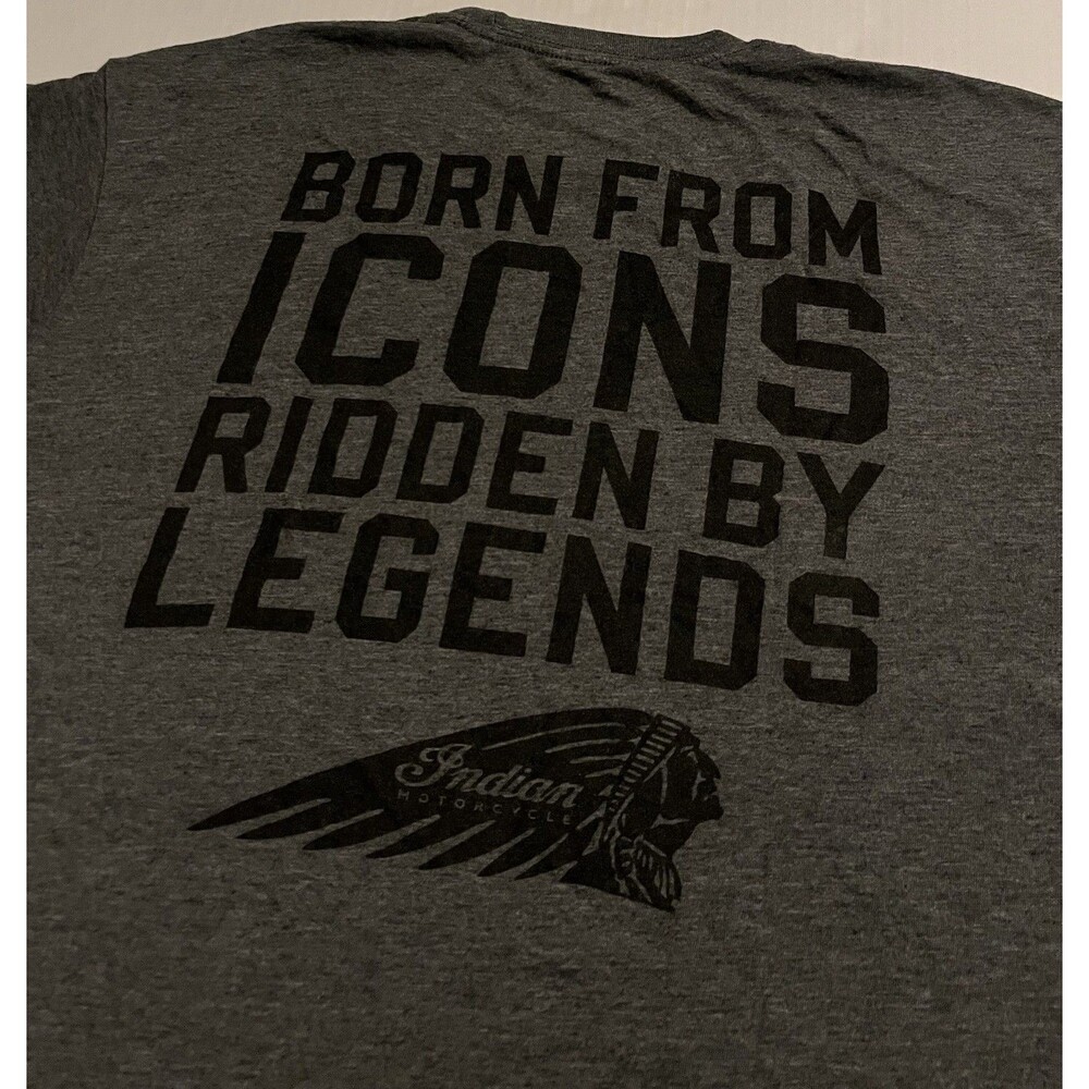 NEW Indian Motorcycle Scout Icon Legends Graphic Logo Gray T-Shirt XL Biker USA
